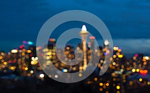 Seattle city scape with traffic light from highway at night time,Washington,usa. -blured.