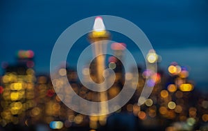 Seattle city scape with traffic light from highway at night time,Washington,usa. -blured.