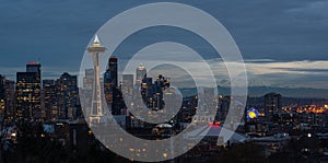 Seattle city skyline at dusk. Downtown Seattle cityscape