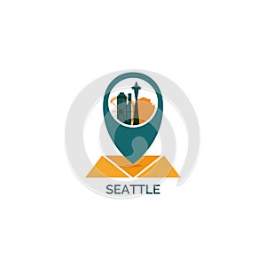 Seattle city skyline silhouette vector logo illustration