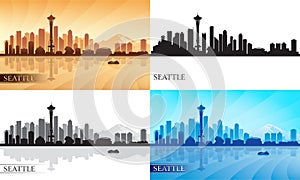 Seattle city skyline silhouettes set