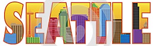 Seattle City Skyline Text Outline Color Vector Ill photo