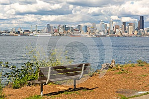 Seattle City Skyline View from Alki Beach