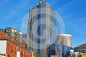 Seattle city skyscrapers on a sunny evening in early spring.