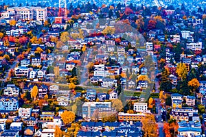 Seattle, City view of Seattle, top view of downtown Seattle skyline in Seattle Washington state, USA