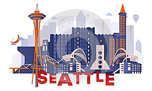 Seattle culture travel set vector illustration