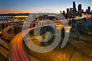 Seattle Downtown Highway Traffic Light Trails