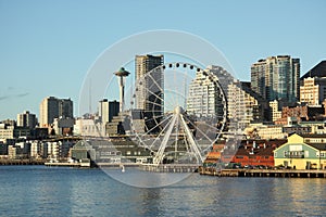 Seattle downtown, space needle, Great Wheel.