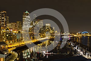 Seattle Downtown Waterfront Skyline Night