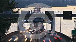 Seattle Highway 520 Traffic Time Lapse Bridge Dusk Pan
