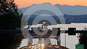 Seattle Highway 520 Traffic Time Lapse Bridge Sunset