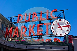 Seattle Pike Place Public Market Clock Sign