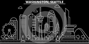 Seattle silhouette skyline. USA - Seattle vector city, american linear architecture, buildings. Seattle travel