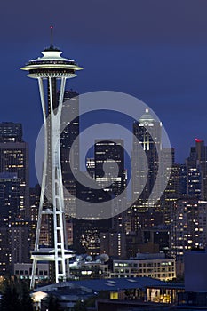 Seattle Skyline at Blue Hour Vertical