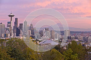 Seattle skyline at sunset Washington state