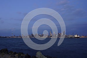 Seattle skyline at dusk from west Seattle