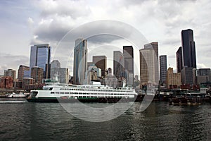 Seattle skyline with ferry