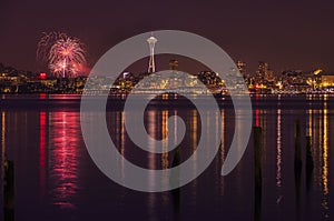 Seattle skyline and fireworks