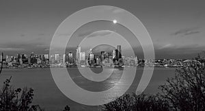 Seattle Skyline and Moon 6