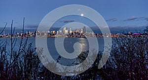 Seattle Skyline and Moon 3