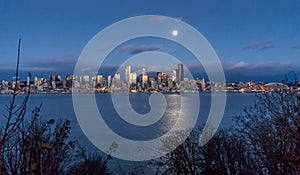 Seattle Skyline and Moon 5