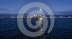 Seattle Skyline and Moon 9