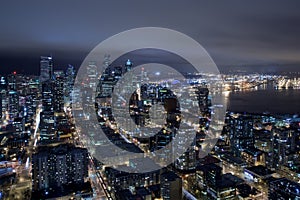 Seattle Skyline at Night from Air