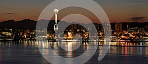 Seattle Skyline at Night by the Pier Panorama