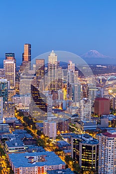 Seattle skyline panorama at sunset
