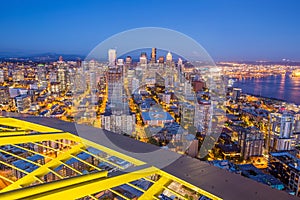 Seattle skyline panorama at sunset