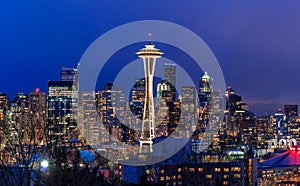 Seattle skyline panorama at sunset from Kerry Park in Seattle