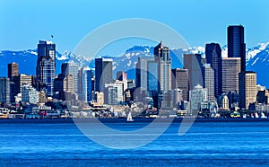 Seattle Skyline Puget Sound Cascade Mountains Washington State