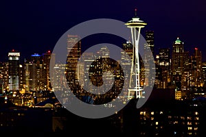 Seattle Skyline Space Needle At Night