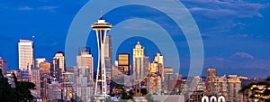 Seattle Skyline and Space Needle At Night