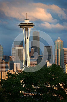 Seattle skyline and storm