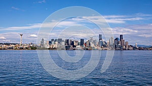 Seattle skyline during summer. View from Elliott Bay. Space Needle. Washington state