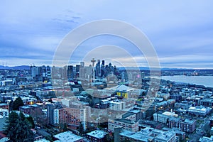 The Seattle skyline at sunset on Christmas