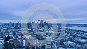 The Seattle skyline at sunset on Christmas