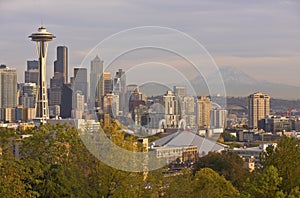 Seattle skyline at sunset Washington state.