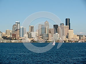Seattle skylines across the water, Washington State, USA.
