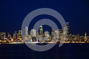 Seattle skylines at blue hour - the view from Alki Beach