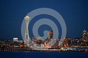 Seattle skylines at blue hour - the view from Alki Beach
