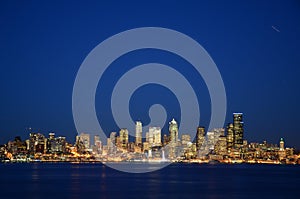 Seattle skylines at blue hour - the view from Alki Beach