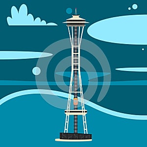 Seattle Space Needle landmark editorial vector illustration graphic