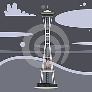 Seattle Space Needle landmark editorial vector illustration graphic