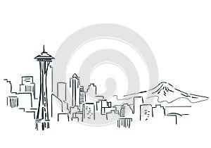 Seattle USA city sketch vector illustration line art