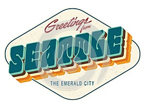 Seattle Vintage Postcard style design art tshirt emerald city