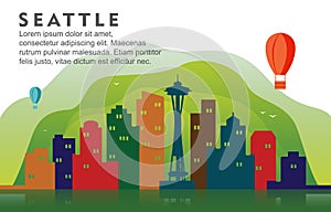 Seattle Washington City Building Cityscape Skyline Dynamic Background Illustration