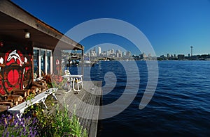 Seattle, Washington. City skyline from Union Lake