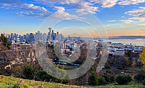 Seattle Washington skyline at sunset